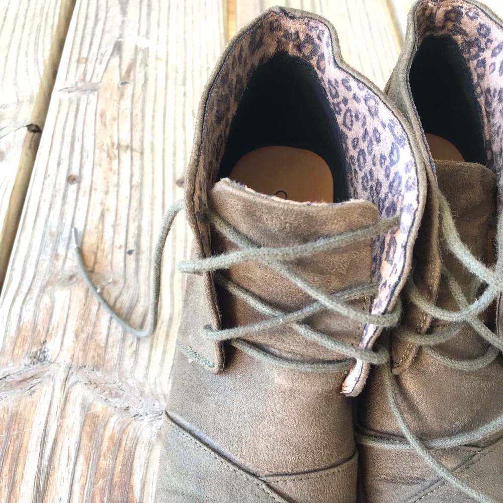 Olive green lace up wedges